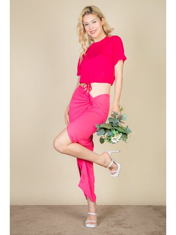 Drawstring Tie-Front Short Sleeve Crop Top