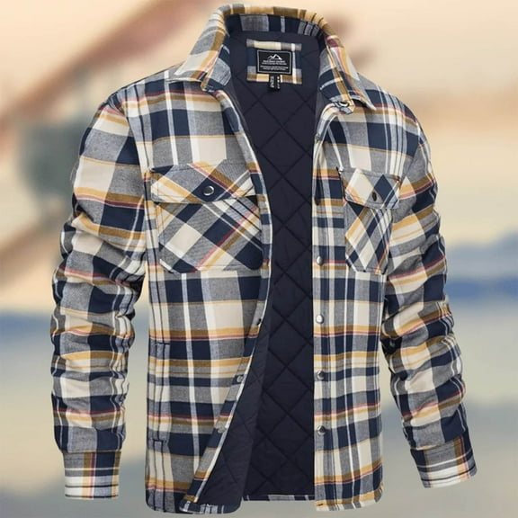 Dxzfnsa Flannel Jackets for Men Mens Long Sleeve Button Down Plaid Flannel Coats Heavyweight Warm Winter Solid Color Coats