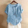 thumbnail image 2 of Boho Tops for Women 2026 Cotton-Linen Relaxed Fit Teacher Clothes Stretch Vacation Clothes Loose Fit Tunic Shirts, Blue,M, 2 of 4
