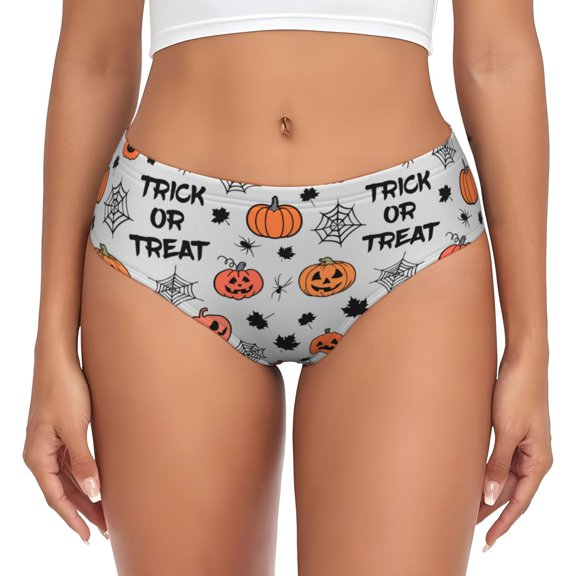 Womens Underwear - pumpkin halloween cartoon No Show Seamless Underwear for Women, Stretch Women's Panties, Hipster Soft Comfort Ladies Panties Bikini Underwear Briefs