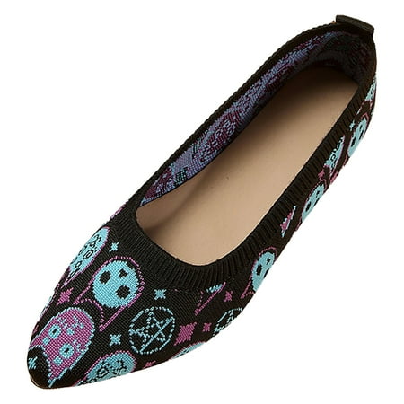 OJSFQUFP Womens Casual Shoes Fashionable Print Large Size Pointed Toe Mesh Flat Shoes New Women Slip On Low Heels Casual Shoes Shoes Women Blue 40
