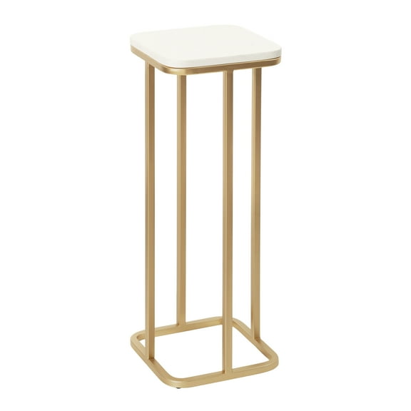 Kate and Laurel Credele Modern Glam Marble Drink Table, 8 x 8 x 22, White and Gold, Chic Contemporary Accent Table with Metal Legs And Cultured Marble Tabletop