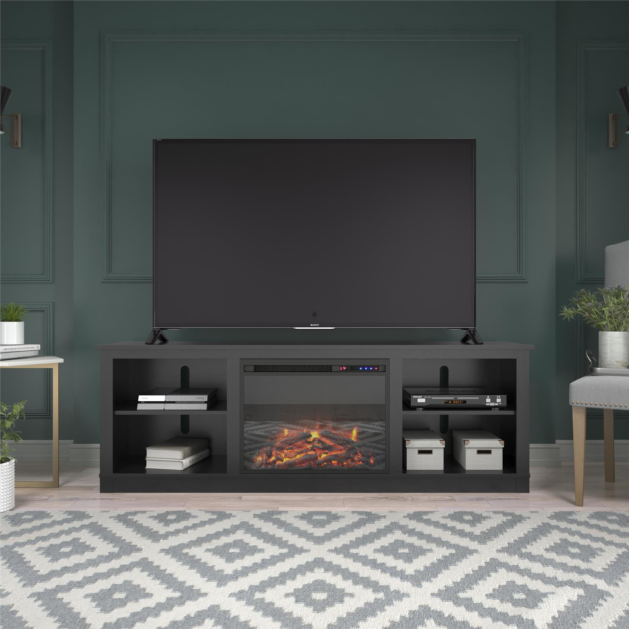 Ameriwood Home Kahle Fireplace TV Stand for TVs up to 75", Black