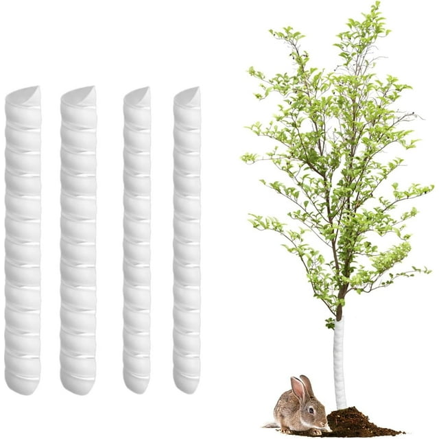4 PCS Spiral Tree Trunk Protectors - 2 - Size Plastic Bark Guards, White Sapling Shield to Defend Against Deer, Cats, Rabbits, Rodents & Mowers, Ideal for Garden Plant Protection