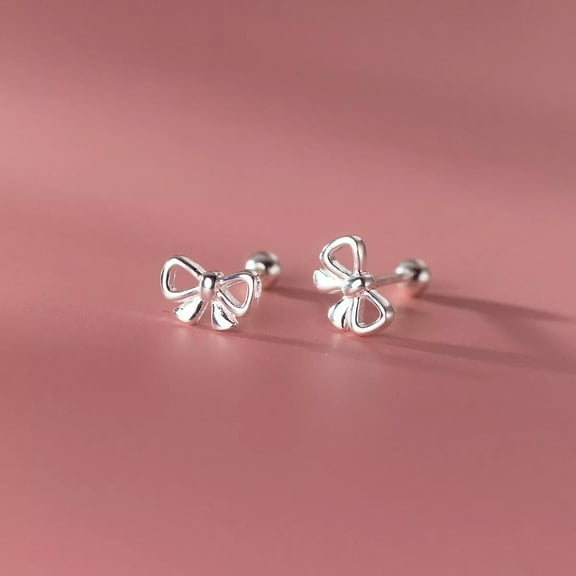 K-KED 925 Sterling Silver Bow Stud Earrings Screw Backs