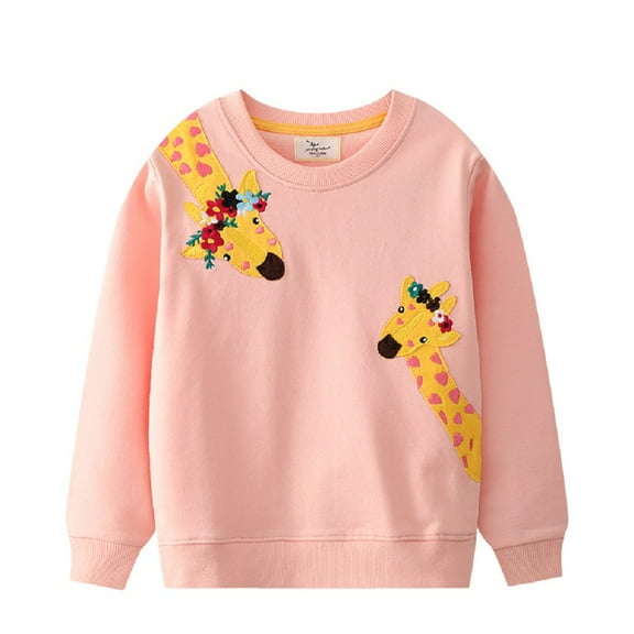 LYMAYTER Kids Girls Crewneck Sweatshirt Toddler Cotton Long Sleeve Sweatsuit Baby Spring Fall Cartoon Bottoming Shirt for 2-7 Years