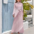 thumbnail image 4 of Soft Pink Marble Texture Women's Long Dress Long Sleeves Dress Vintage Dresses Party Maxi Dress High Waist Dress, 4 of 4