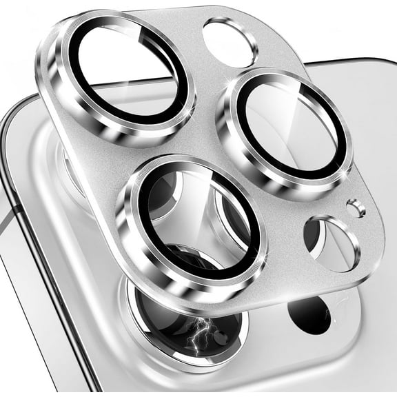 for iPhone 15 Pro/iPhone 15 Pro Max Camera Lens Protector, Tempered Glass Alloy Metal Full Cover Drop Protection Case Friendly Camera Protector Accessories [Night Shooting],Silver White Titanium