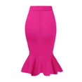 thumbnail image 3 of Hot Pink High Waist Knee-Length Fish Tail Skirt, Fitted Stretchy Polyester Blend Office & Commute Skirt, 3 of 7