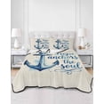 thumbnail image 2 of Quilts Full Size Bedding Set, Coastal Nautical Lightweight Quilted Comforter, Summer Watercolor Anchor Blue Beige Soft Reversible Bedspread Coverlet with Pillow Covers for All Season, 78" x 90", 2 of 7