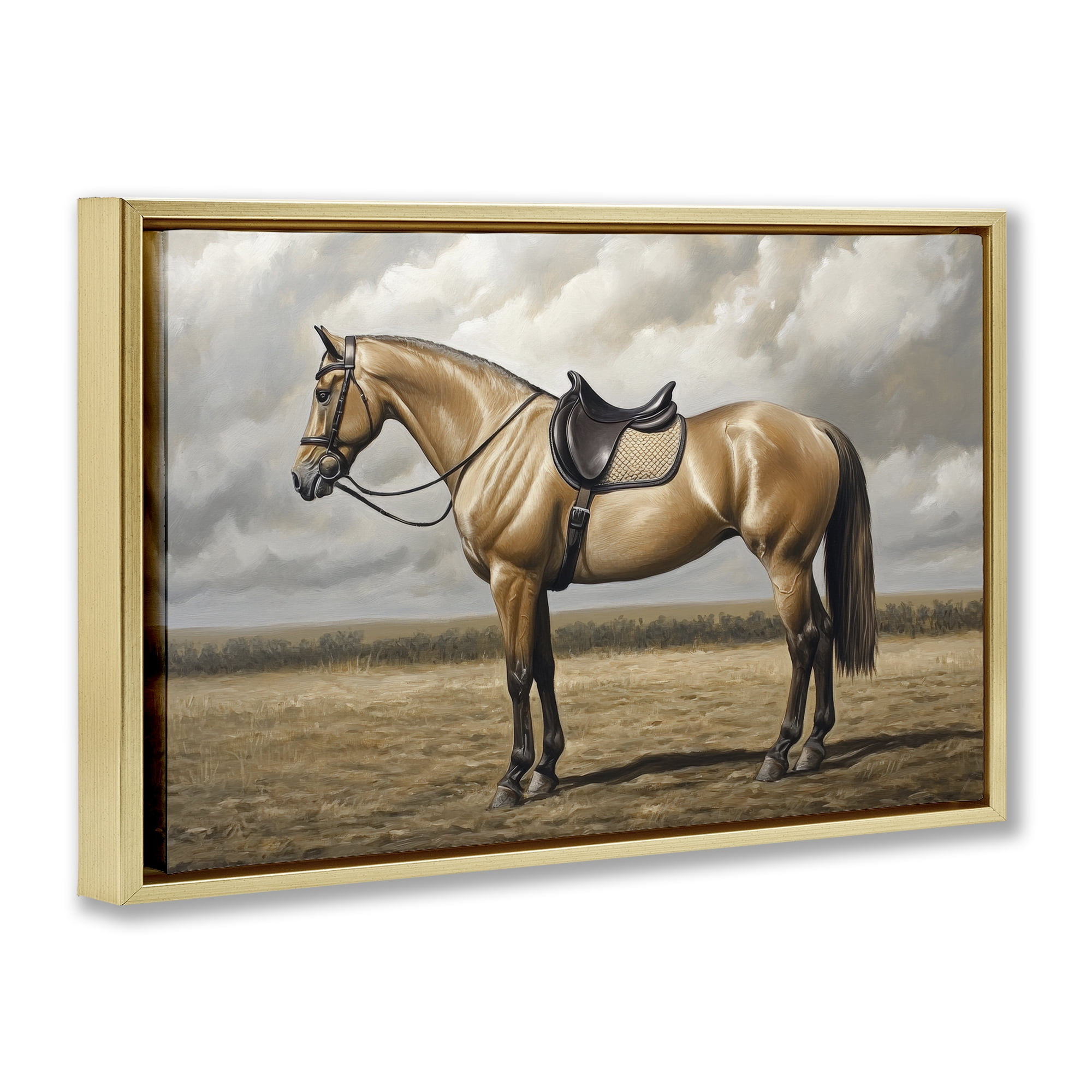 Stupell Industries Shiny Mare Saddled Up Gold Framed Floater Canvas Wall Art, design by Petal Prints Design