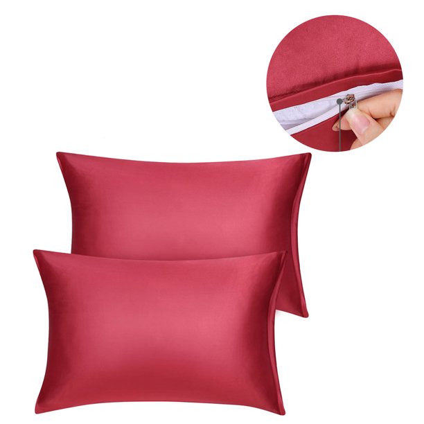 Unique Bargains 2 Pack Pillowcases Silky Satin Pillow Cases Burgundy 21