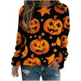 thumbnail image 2 of Neewe Sweatshirts for Women Crewneck Long Sleeve Loose Fit Tops Halloween Trim Pumpkin Cute Fashion 2025, 2 of 5