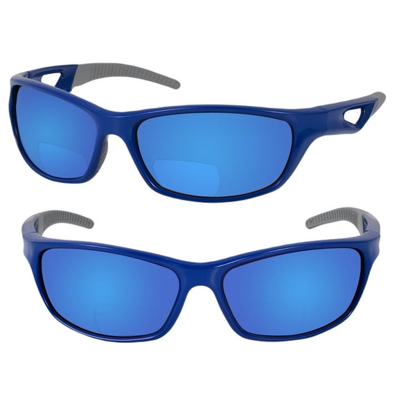 "The Competitor" 2 Pair of Precision Sport Wrap Bifocal Sunglasses Featuring High Definition Lenses - Open Road Blue/Open Road Blue - 1.50