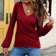 thumbnail image 2 of AherBiu Going out Tops for Women Low Cut Wrap Deep V Neck Long Sleeve Fall Casual Cute Shirts Plain Blouse, 2 of 9
