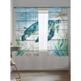 thumbnail image 5 of Sheer Curtains 72 inches Long, Ocean Theme Turtle Sea Grass Starfish Nautical Wood Grain Light Filtering Sheer Window Curtains Rod Pocket Voile Drapes for Bedroom Living Room, 52"W x 72"L 2 Panels, 5 of 7