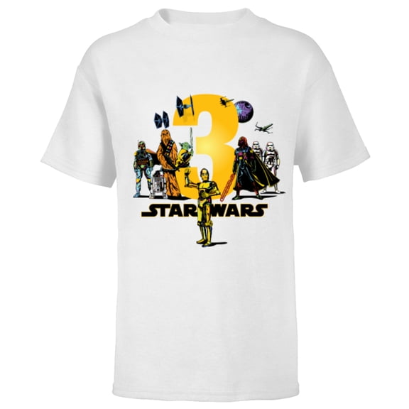 Star Wars Classic Characters Third Birthday 3 Years Old - Short Sleeve T-Shirt for Kids - Customized-White