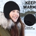 thumbnail image 3 of Beanie Winter warm knit ear cap for men and women Winter outdoor elastic windproof knit skull hat - black, 3 of 5