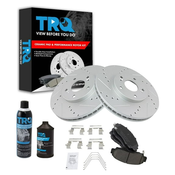 TRQ Front Ceramic Brake Pad Performance Coated Rotor Kit w/Chemicals BKA15610