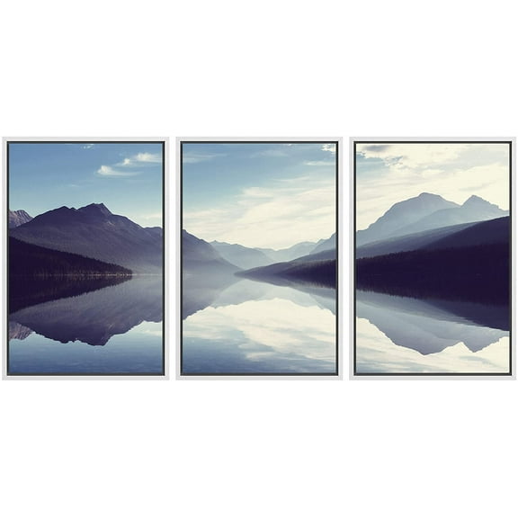 wall26 Framed Canvas Print Wall Art Set Zen Serene Mountain Cloud Sky Lake Nature Wilderness Photography Realism Rustic Landscape Colorful Cool for Living Room, Bedroom, Office - 16"x24"x3