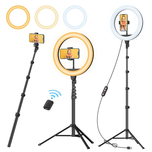 TODI 12 Ring Light with 63 extendable Tripod Stand, Selfie Ring Light with Phone Holder and Remote, Dimmable LED Ring Light & Selfie Stick for Makeup/Live Stream/Photography/Titkok