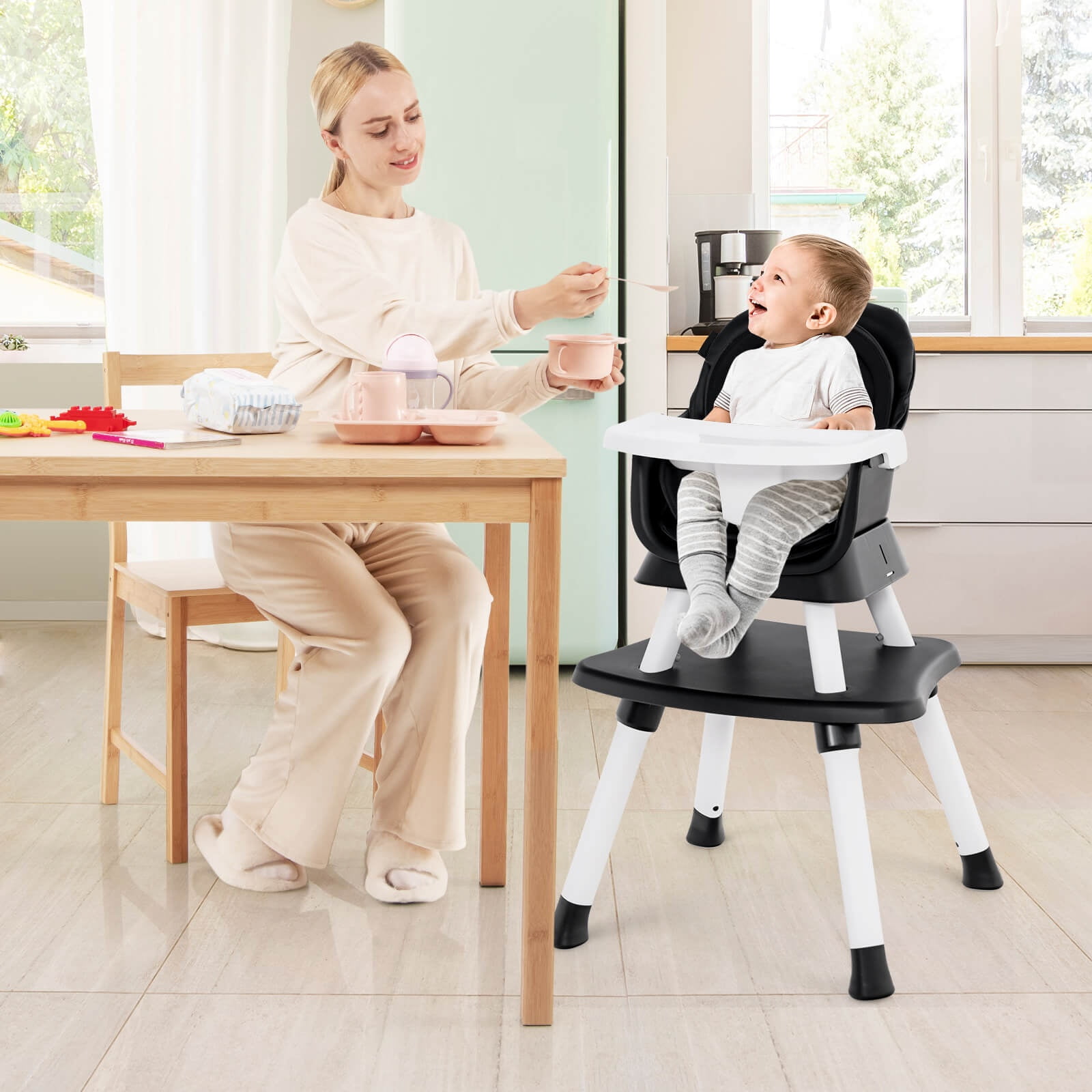 Infans 8-in-1 Baby High Chair w/ Double-layer Cushions Multifunctional Toddler