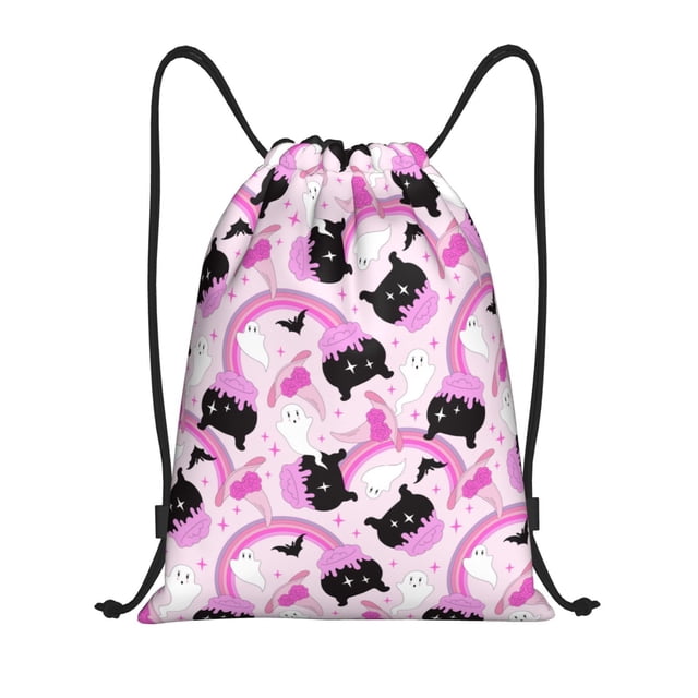 Lukts Pink Girl Halloween Pattern Drawstring Backpack Bag Sport Gym Sackpack,String Backpack Sport Bag Sack,Cinch Tote Gym Backpack-Small