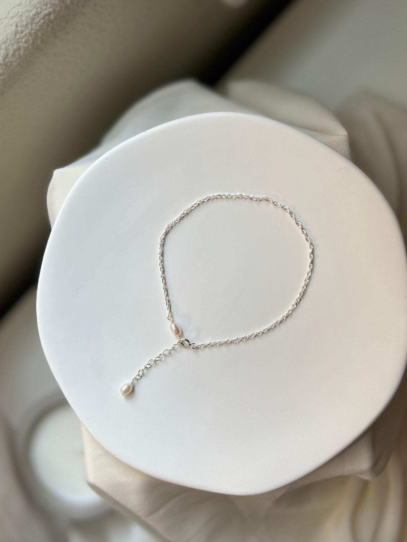 Freshwater Pearl Anklet with Dainty S925 Sterling Silver Chain, Wedding Anklet Gift