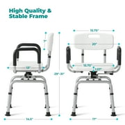 Naipo 360° Swivel Shower Chair for Elderly & Disabled - Adjustable Height Bath Chair with Armrests, Backrest & Non-Slip Seat - 300 lbs Capacity, White
