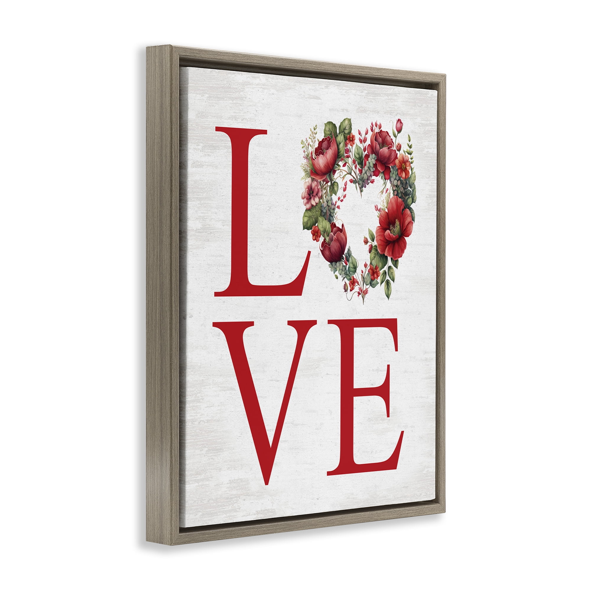 Stupell Industries Love with Heart Wreath Botanical & Floral Painting Brown Floater Framed Canvas Art Print Wall Art, 25 x 31
