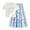 Blue, variant on Girls 2-Piece Summer Outfit, 3D Bow Decor Short Sleeve T-Shirt and Tiered Striped Maxi Skirt Set, Casual Sweet Style for Kids Daily Wear(Blue,8-9 Years)