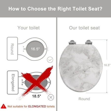 Angel Shield Marble Toilet Seat Durable Molded Wood with Quiet Close,Easy Clean,Quick-Release Hinges (Round,Gray Marble)