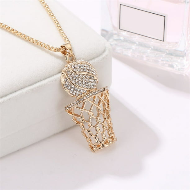Collar para mujer, joyería para mujer, joyería para mujer, collar unisex de moda con colgante de baloncesto chapado en oro, cadena de joyería, collar con colgante de baloncesto