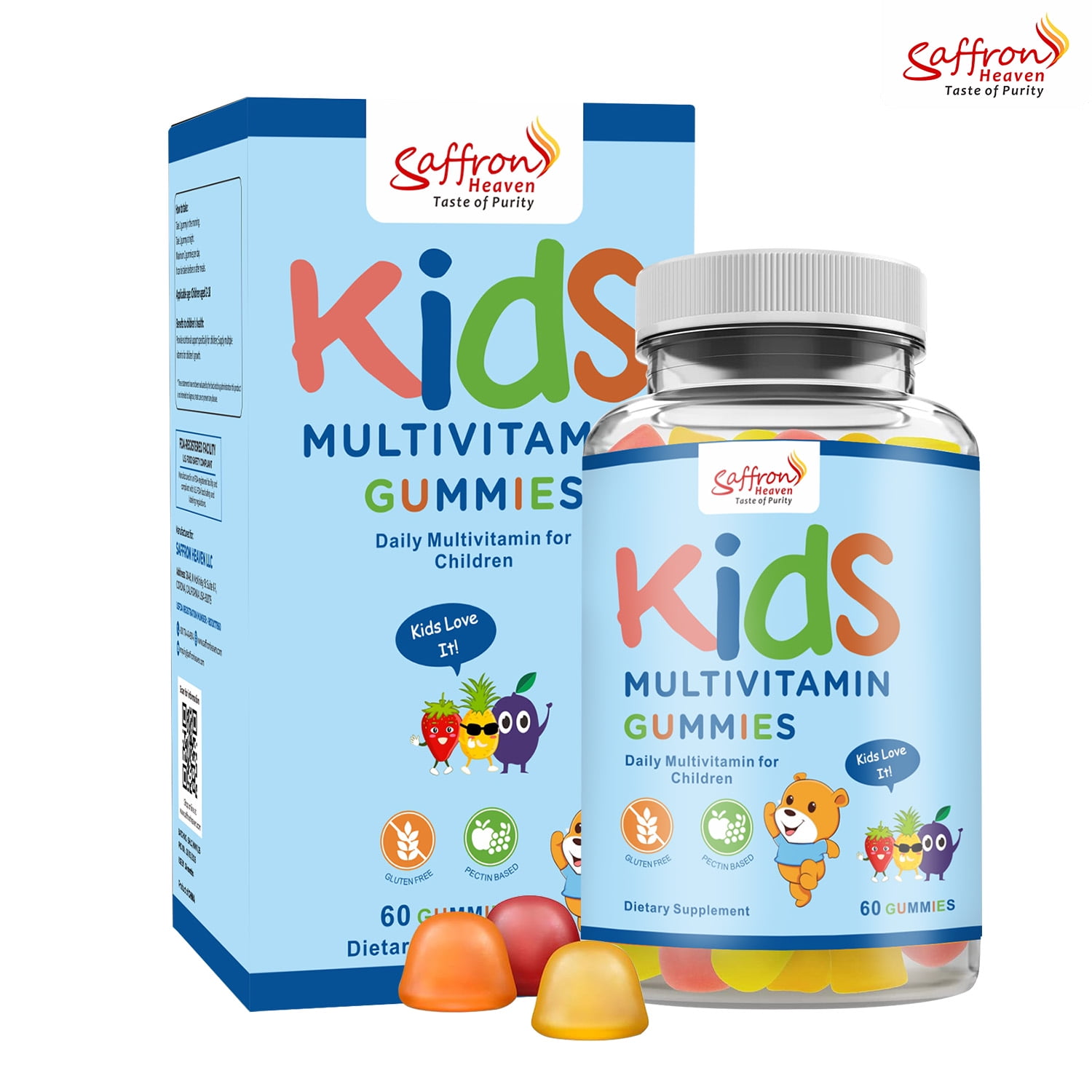 Saffron Heaven Kids Multivitamin Gummies, Children's Daily Multivitamin Supplement, Mixed Fruit Flavor, 60 Count