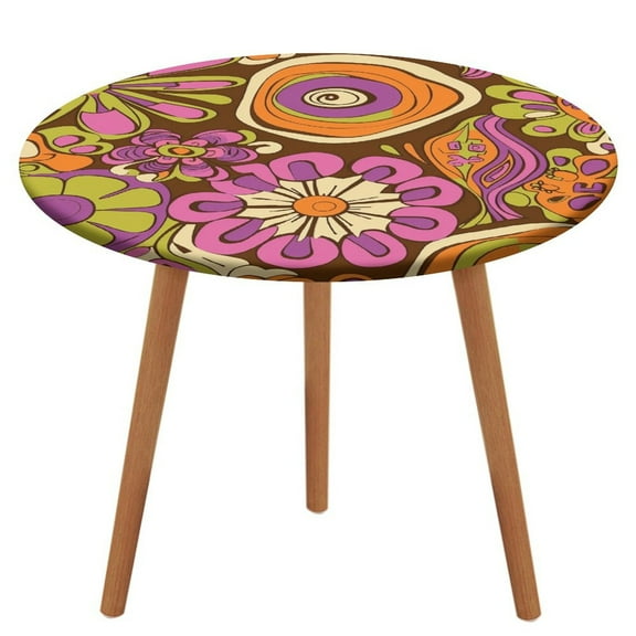 Nostalgic Vintage Floral Round Fitted Tablecloth with Flannel Backing Elastic Table Cloth Waterproof Oil-Proof Plastic Table Cover Table Up 40"-54" Diameter)