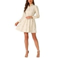 thumbnail image 3 of INSPIRE CHIC Women's Dress Long Sleeves Turn Down Collar Button Floral Mini Shirt Dress Beige S, 3 of 6