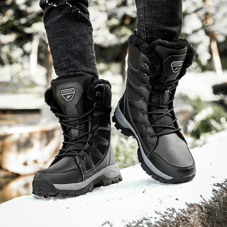 Men Fashion Casual Walking Shoes Fashion Couples Men Winter Water Proof  Flat Lace Up Keep Warm Snow Boots Comfortable Mid Boots Shoes 