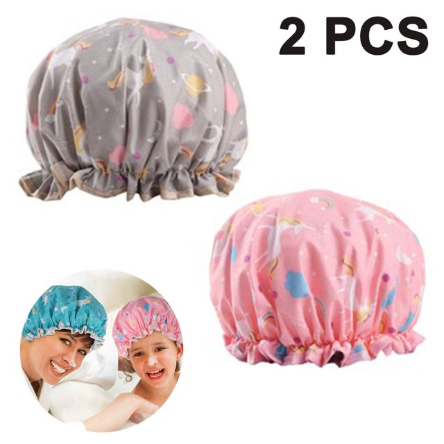 Gorros de ducha, gorro de baño de doble capa para mujer para cubrir cabello largo y grueso, gorro impermeable reutilizable, paquete de 2 Xemadio 2035136-1