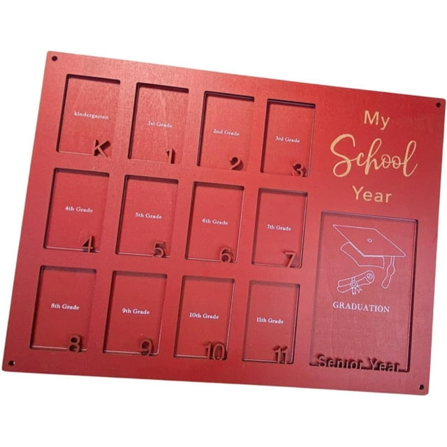 Wall Mounted Picture Frame For K To 12 Memories, Multi-Photo Display For Office, Wooden Color,Red