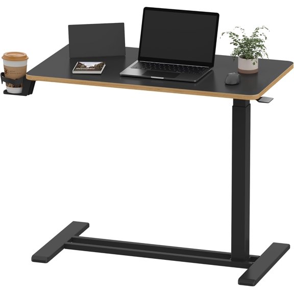 Mobile Standing Desk with Hidden Wheels,Pneumatic Laptop Desk Rolling Computer Cart Movable Height Adjustable Small Sit Stand Desk for Home Office