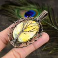thumbnail image 3 of Natural Yellow Dendritic Gemstone Copper Wire Wrap Gift Pendant 3.07", 3 of 5