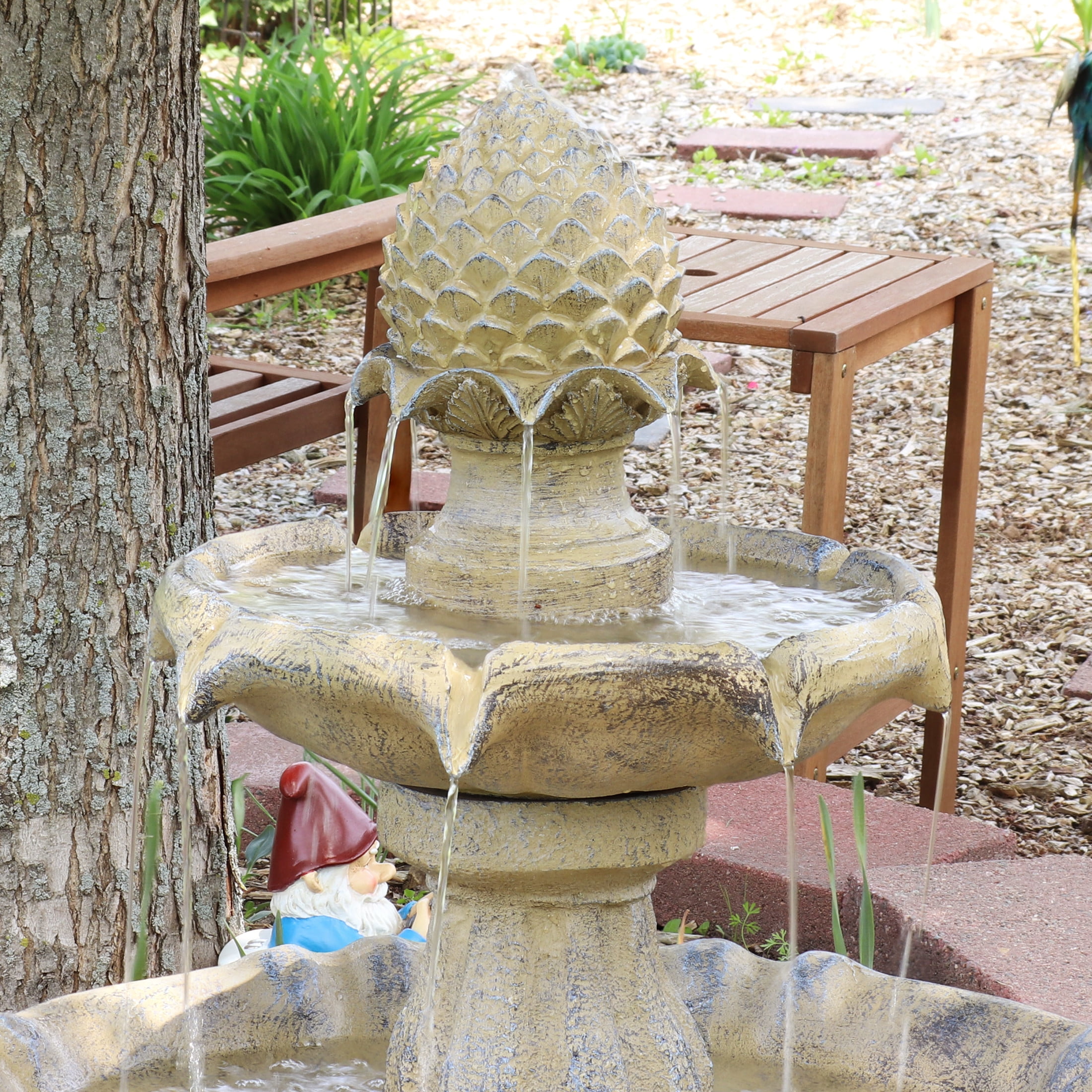 Sunnydaze 45" 2-Tier Arcade Solar Outdoor Water Fountain with LED - Earth