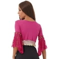 thumbnail image 4 of Zaldita Womens Belly Dance Tassel Coin Lace-Up Shawl Crop Tops Flare Sleeve Cardigan Hot Pink XXL, 4 of 7