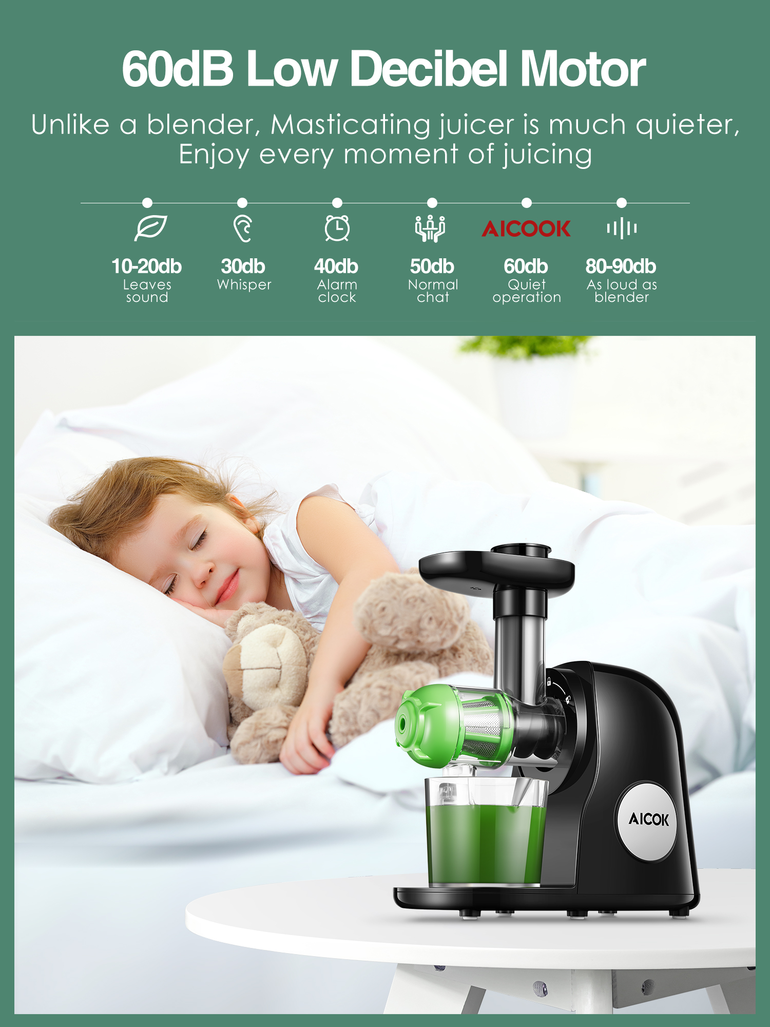 Aicok Juicer Machines, Slow Masticating Juicer Extractor Easy to Clean, Cold Press Juicer with Brush, Juicer with Quiet Motor & Reverse Function, for High Nutrient Fruit & Vegetable Juice - image 5 of 7