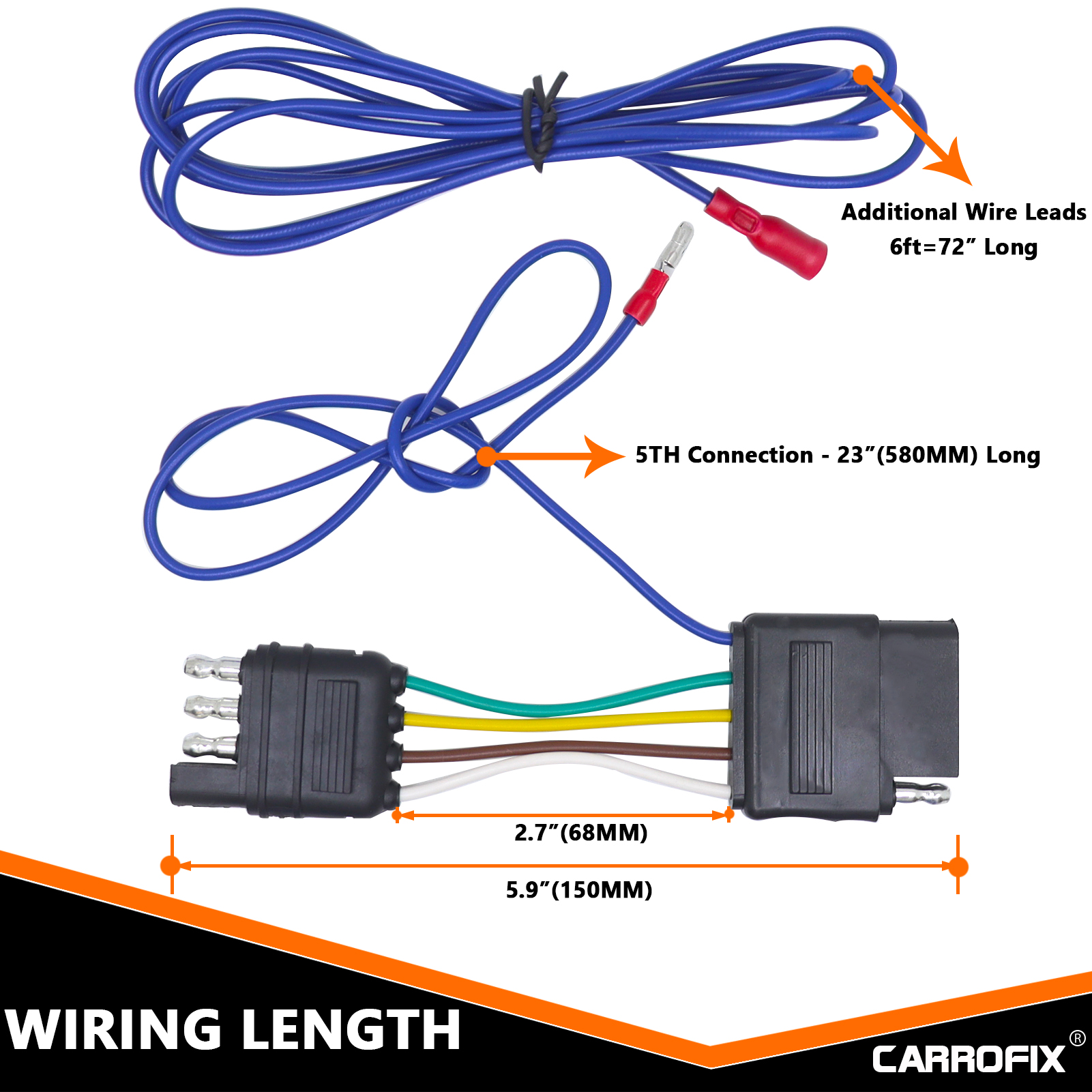 United Pacific 6-Way Round To 4-Way Flat Trailer Wiring Adapter – 12V, Heavy Duty, Black