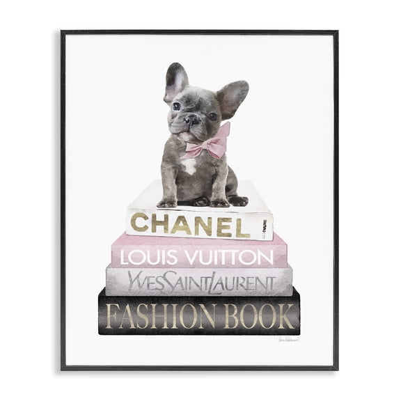 Stupell Industries Glam French Bulldog Pink Fashion Books Black Framed Giclee Art, 11 x 14, by Amanda Greenwood