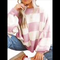 thumbnail image 2 of Suéter Holgado de Punto Acanalado con Cuello Redondo y Larga para Mujer, Moda de Otoño Rosa L, 2 of 9