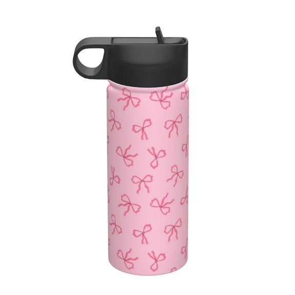 Bingfone Pink Bows Print 18oz Sports Insulated Kettle With Straw, Leakproof & BPA Free, Drinking Sports Water Bottle for Fitness, Gym & Outdoor