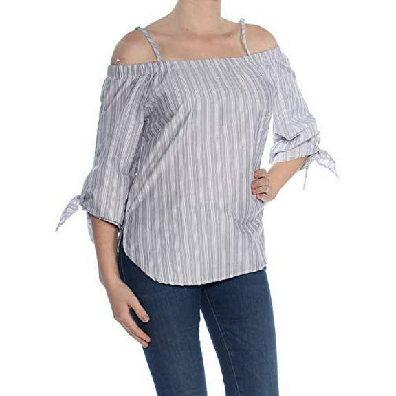 Seven Sisters Womens Off-The-Shoulder Tied Sleeves Peasant Top Gray S