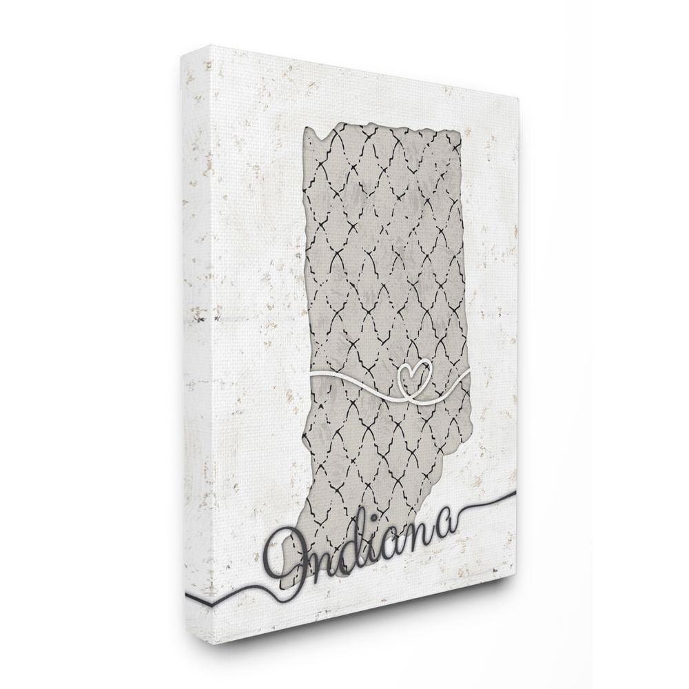 Stupell Industries Indiana Patterned Grey US State Design Canvas Wall Art by Ziwei Li